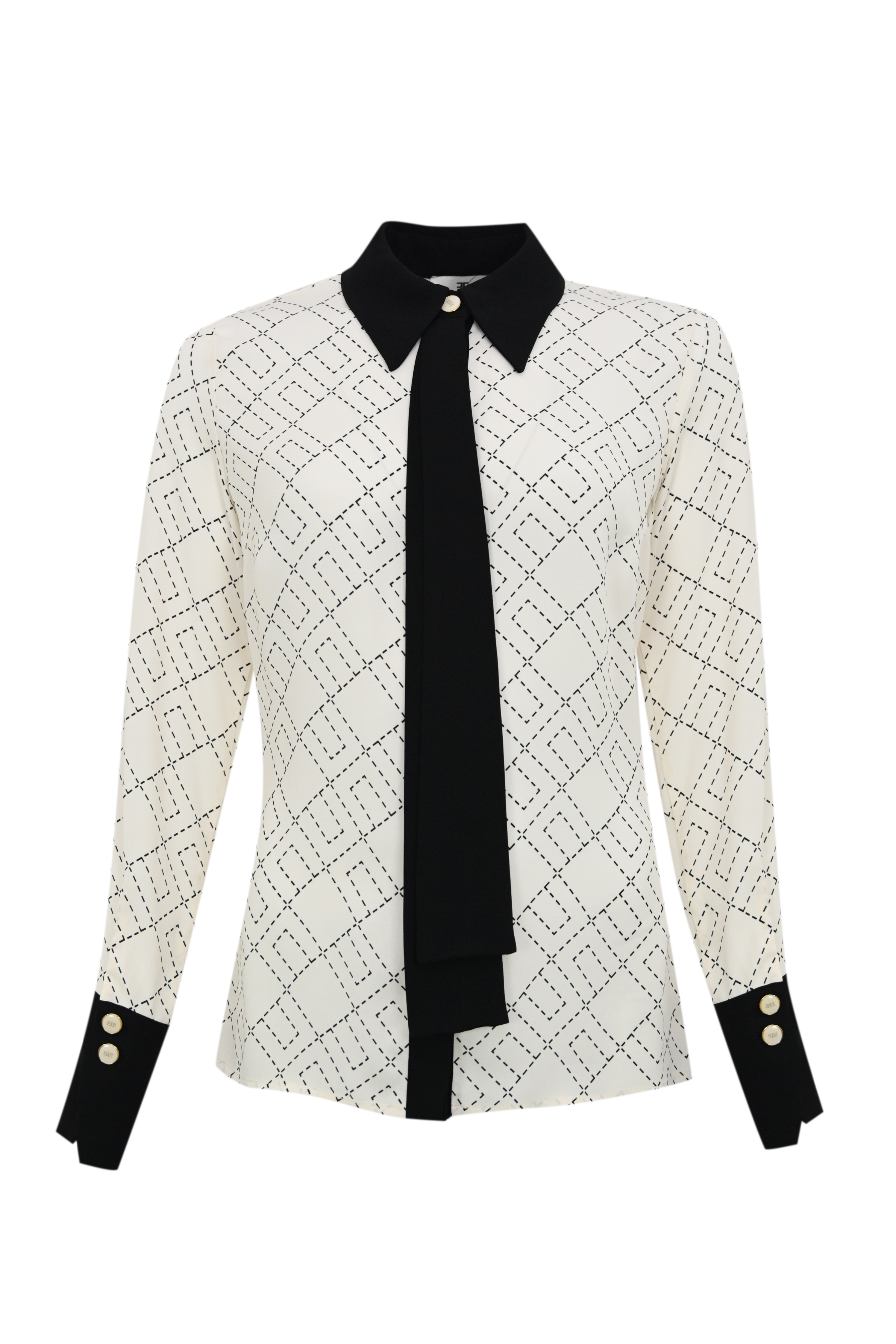 Camicia in gerogette con stampa logo bicolor Milk/Nero Elisabetta