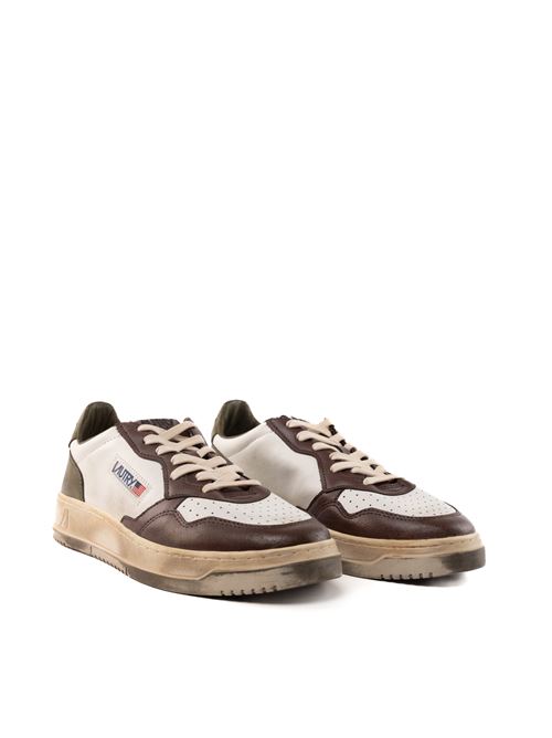 Sneakers Autry Medalist Low Super vintage in pelle bianca/military/marrone AUTRY | AVLMVL03