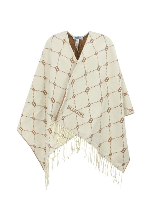 Poncho con logo jacquard bianco/cammello BLUGIRL | PF4008T030014300