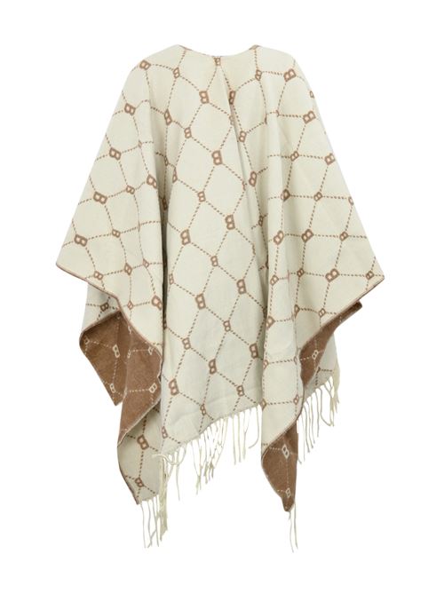 Poncho con logo jacquard bianco/cammello BLUGIRL | PF4008T030014300