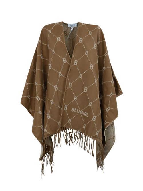 Poncho con logo jacquard cammello/bianco BLUGIRL | PF4008T030081029