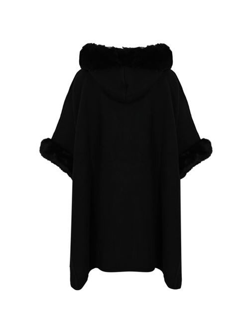 Poncho in panno e faux fur nero TWINSET | 242TO570000006