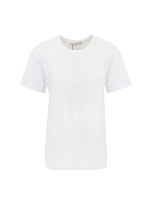 T-shirt con ricami in cotone bianco TWINSET | 242TP250000001