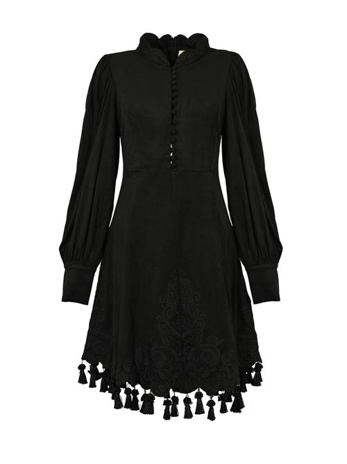 Abito in misto cotone con frange AMOSA | A25FWAB10NERO