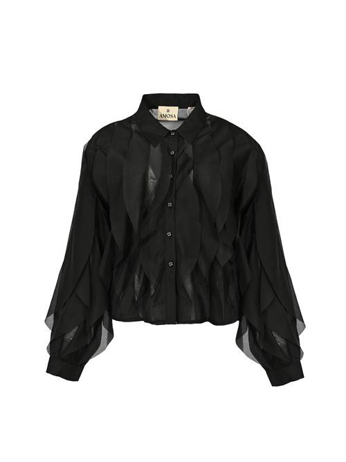 Camicia in misto lino con volant Nero AMOSA | A25FWCA07NERO