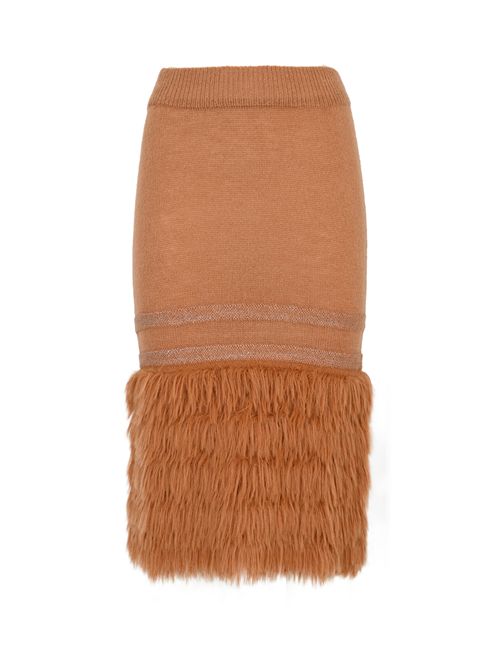Gonna in maglia di misto lana con frange AMOSA | A25FWGM60CAMEL