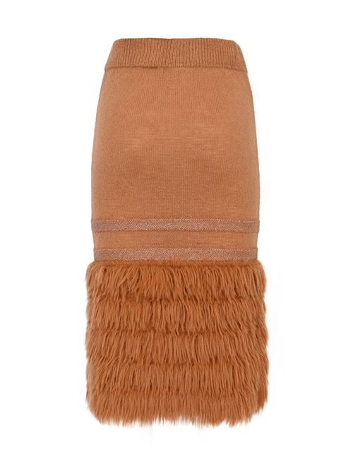 Gonna in maglia di misto lana con frange AMOSA | A25FWGM60CAMEL