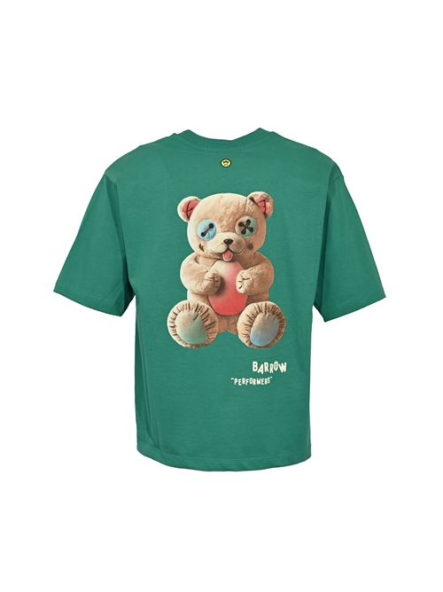 T-shirt in jersey di cotone con stampa Teddy Verde Barrow | F5BWUATH049309
