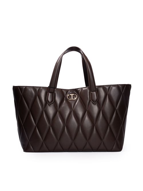 Borsa shopper trapuntata con logo Oval-T Coffee TWINSET | 252TB705000203