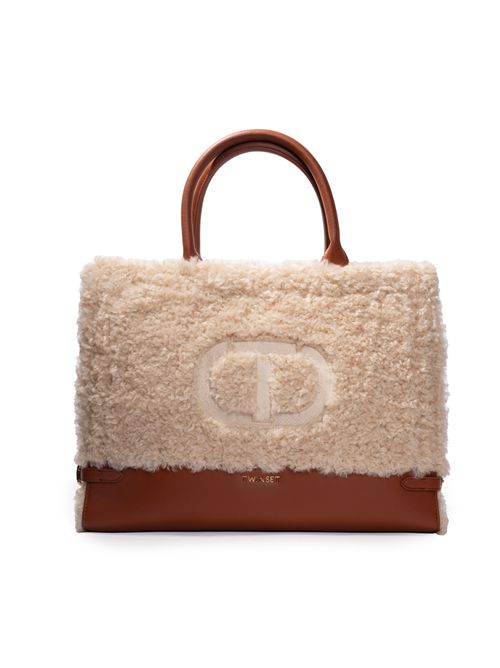 Borsa a mano effetto pelle e shearling con logo Oval-t TWINSET | 252TB733007222