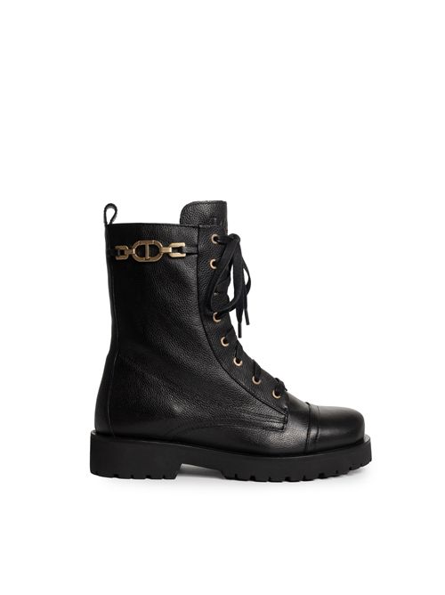 Stivaletti anfibi in pelle con catena e Oval T TWINSET | 252TCP15000006