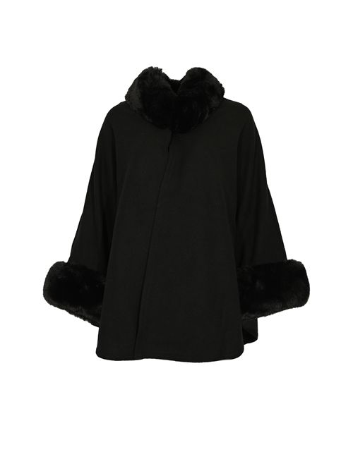 Poncho in panno e faux fur Nero TWINSET | 252TO513000006