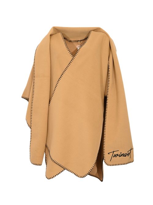 Poncho in panno con sciarpa Marrone TWINSET | 252TO517012918