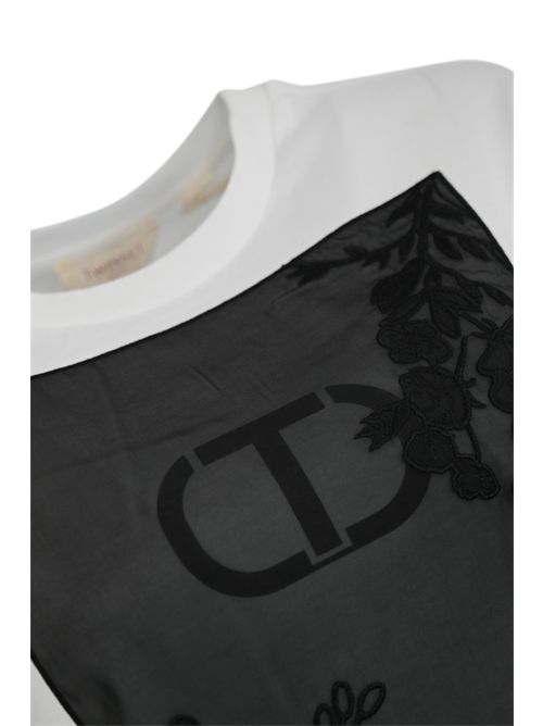 T-shirt over in cotone con ricamo Oval-t floreale TWINSET | 252TP205300001