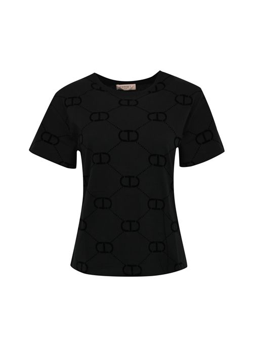 T-shirt in cotone con stampa flock Oval-T Nero TWINSET | 252TP205500006