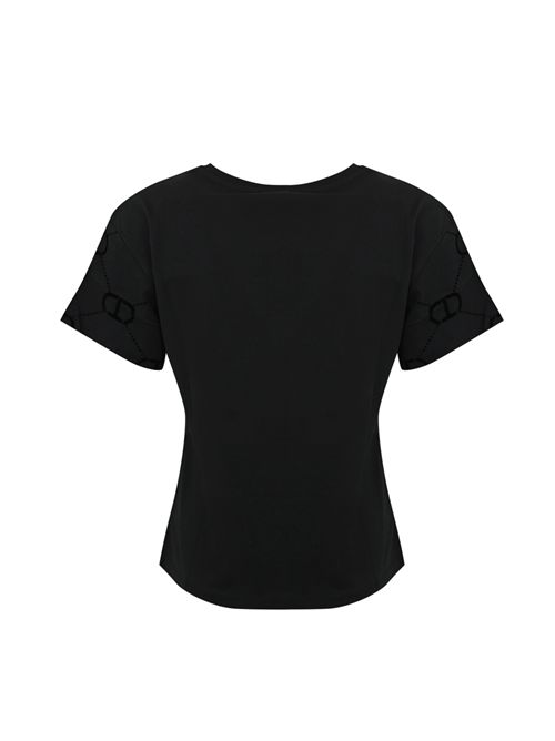 T-shirt in cotone con stampa flock Oval-T Nero TWINSET | 252TP205500006