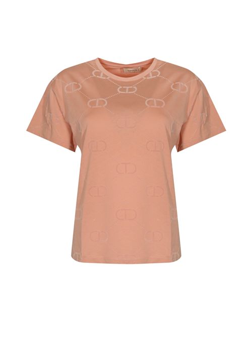 T-shirt in cotone con stampa flock Oval-T Dusty Pink TWINSET | 252TP205500916