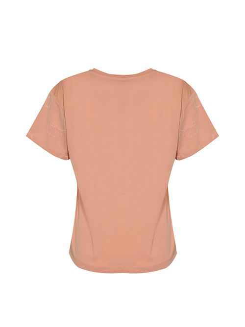 T-shirt in cotone con stampa flock Oval-T Dusty Pink TWINSET | 252TP205500916