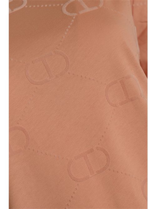 T-shirt in cotone con stampa flock Oval-T Dusty Pink TWINSET | 252TP205500916