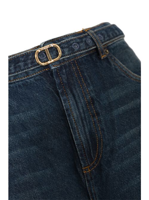 Jeans a gamba larga in denim con cintura Oval-T TWINSET | 252TP254001313