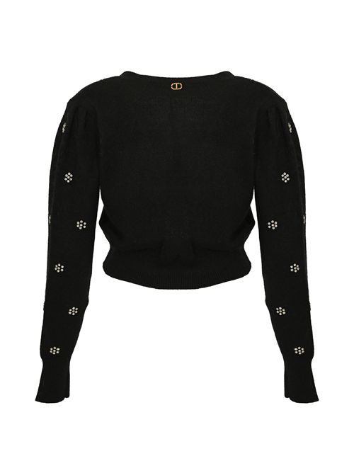 Cardigan in misto angora con ricamo Nero TWINSET | 252TT318000006