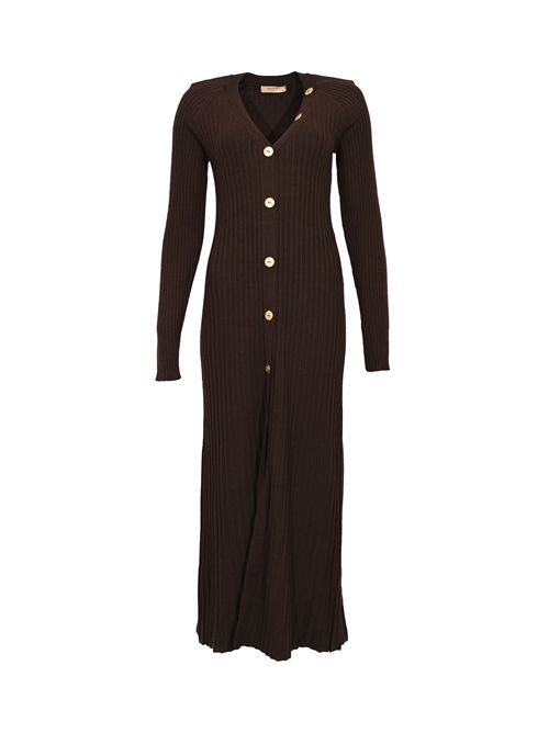 Abito cardigan lungo in misto lana e viscosa a costine Cioccolato TWINSET | 252TT340011054