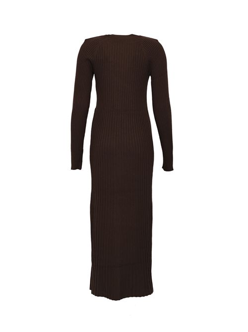 Abito cardigan lungo in misto lana e viscosa a costine Cioccolato TWINSET | 252TT340011054