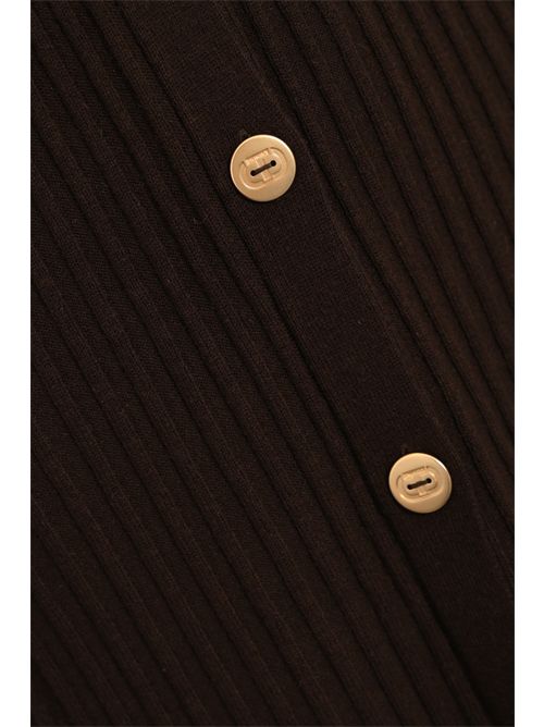 Abito cardigan lungo in misto lana e viscosa a costine Cioccolato TWINSET | 252TT340011054