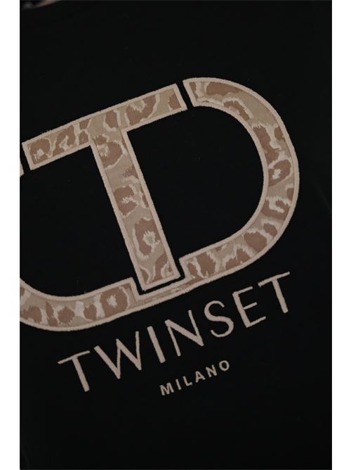 T-shirt nera in cotone con logo animalier TWINSET | 241TT214200006