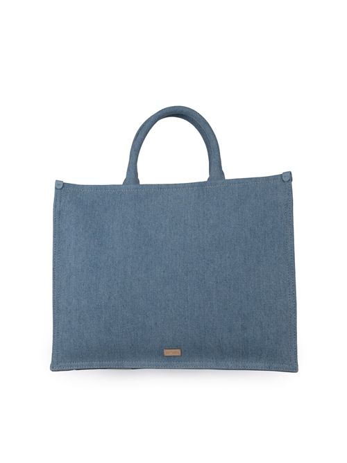 Borsa shopper in denim con rosa BLUGIRL | PA5003D0001MB1678