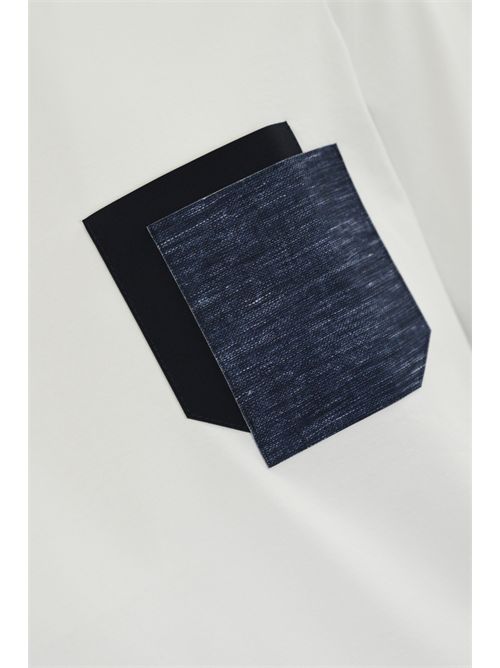 T-shirt in cotone con taschino denim White PMDS | S25TS2520010