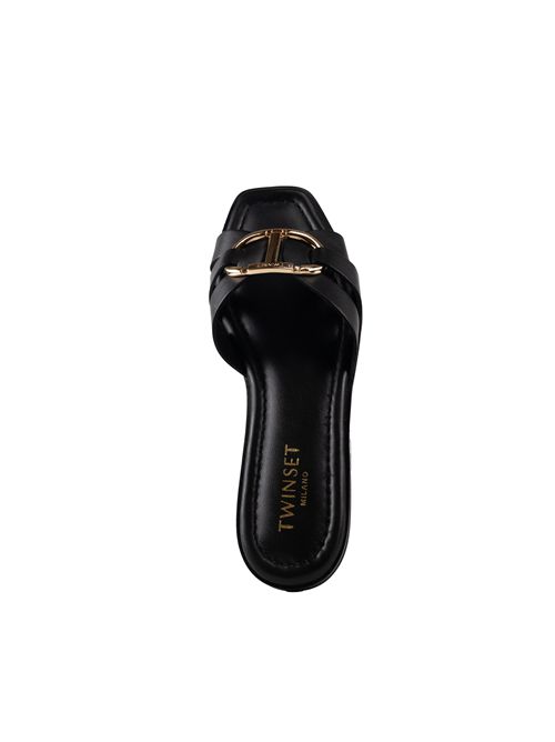 Sandali slide Oval-T in pelle Nero TWINSET | 251TGT09000006
