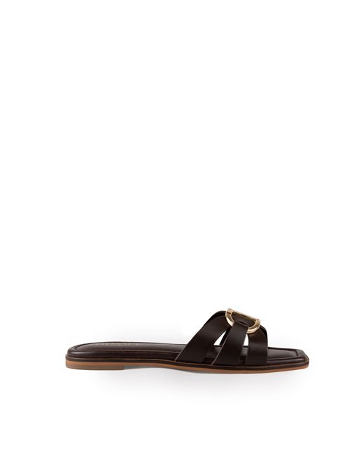 Sandali slide Oval-T in pelle Cioccolato TWINSET | 251TGT09010780
