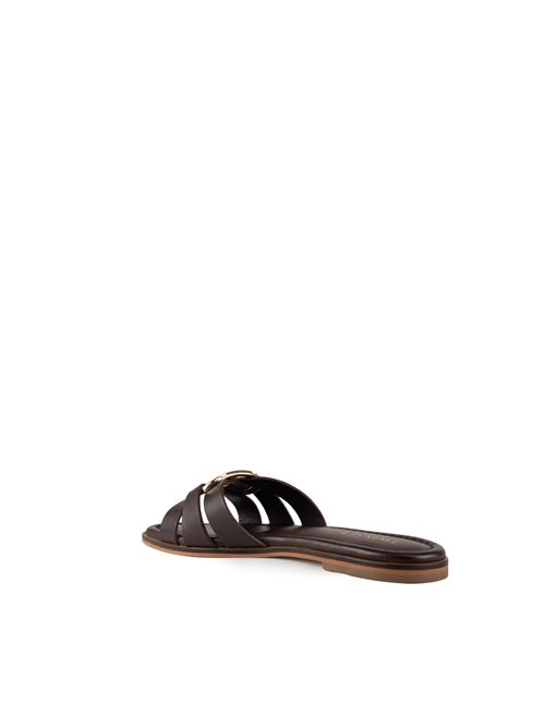 Sandali slide Oval-T in pelle Cioccolato TWINSET | 251TGT09010780