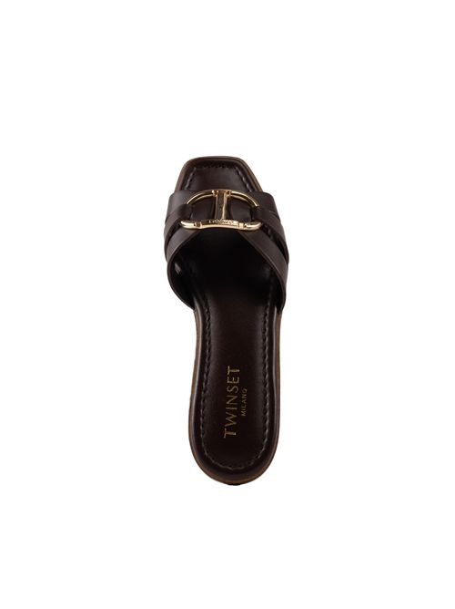 Sandali slide Oval-T in pelle Cioccolato TWINSET | 251TGT09010780