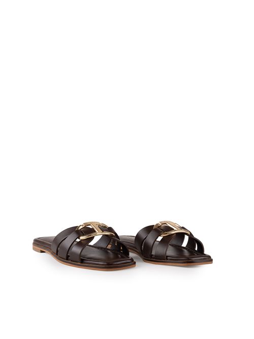Sandali slide Oval-T in pelle Cioccolato TWINSET | 251TGT09010780