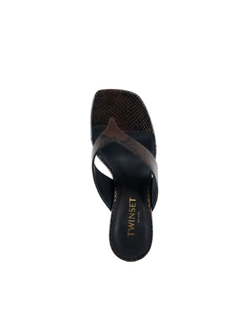 Sandali mules infradito in pelle Pitone Chocolate TWINSET | 251TGT17212383