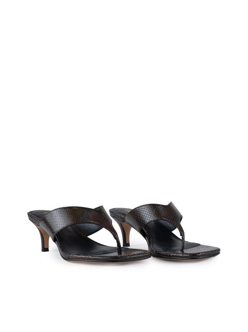 Sandali mules infradito in pelle Pitone Chocolate TWINSET | 251TGT17212383