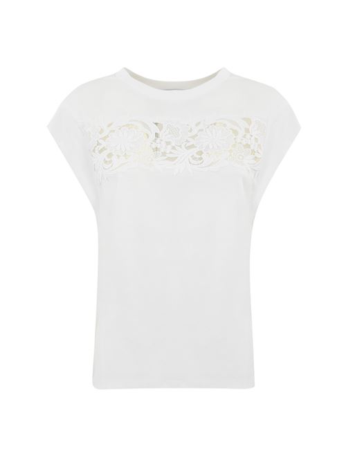 T-shirt in cotone bianco con applicazione in pizzo TWINSET | 251TP207300001