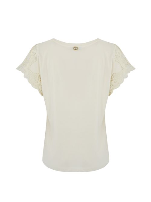 T-shirt in cotone con maniche in pizzo Bianco TWINSET | 251TP229000001