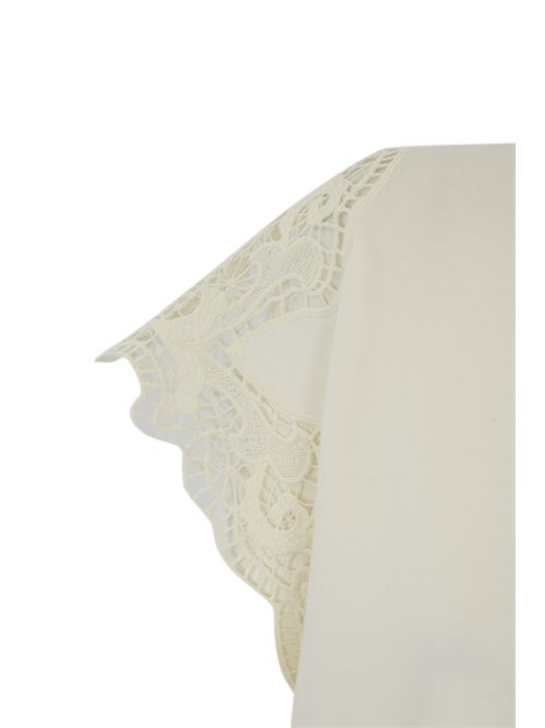T-shirt in cotone con maniche in pizzo Bianco TWINSET | 251TP229000001