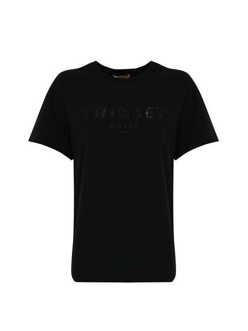 T-shirt in cotone con ricamo logo Nero TWINSET | 251TT204100006