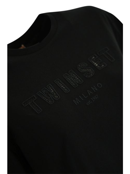 T-shirt in cotone con ricamo logo Nero TWINSET | 251TT204100006