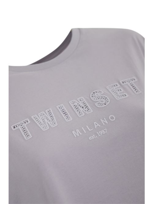 T-shirt in cotone con ricamo logo Fiori di Lilla TWINSET | 251TT204100703