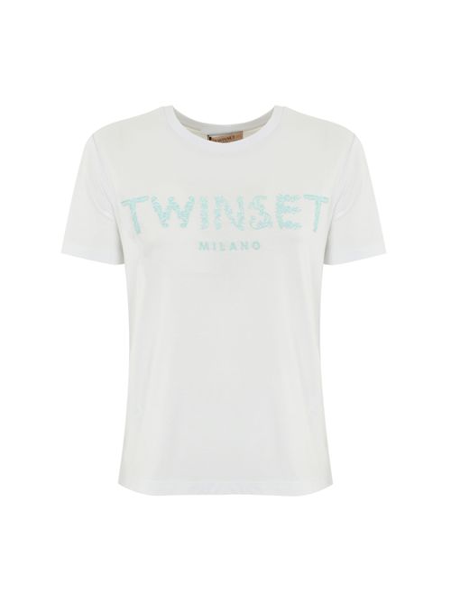 T-shirt con ricamo logo Bianco/Azzurro TWINSET | 251TT204212517