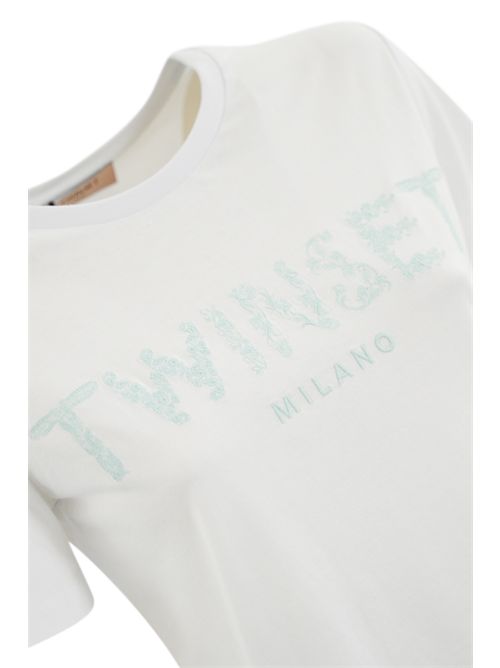 T-shirt con ricamo logo Bianco/Azzurro TWINSET | 251TT204212517