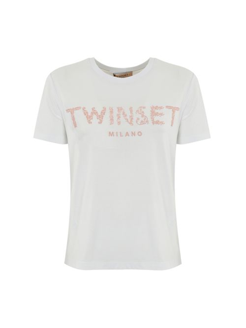T-shirt con ricamo logo Bianco/Rosa TWINSET | 251TT204212518