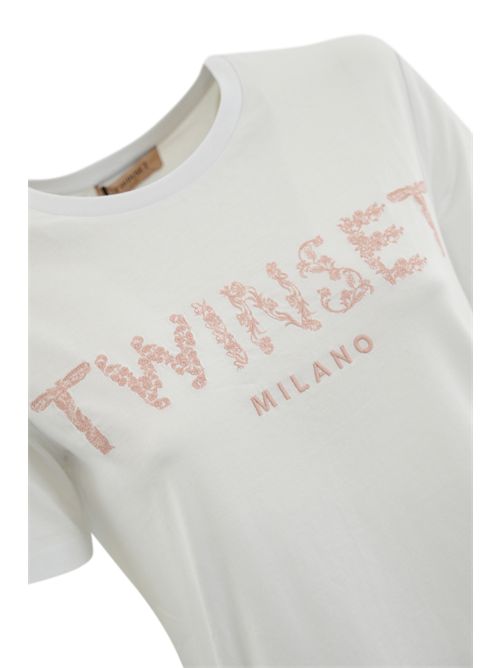 T-shirt con ricamo logo Bianco/Rosa TWINSET | 251TT204212518