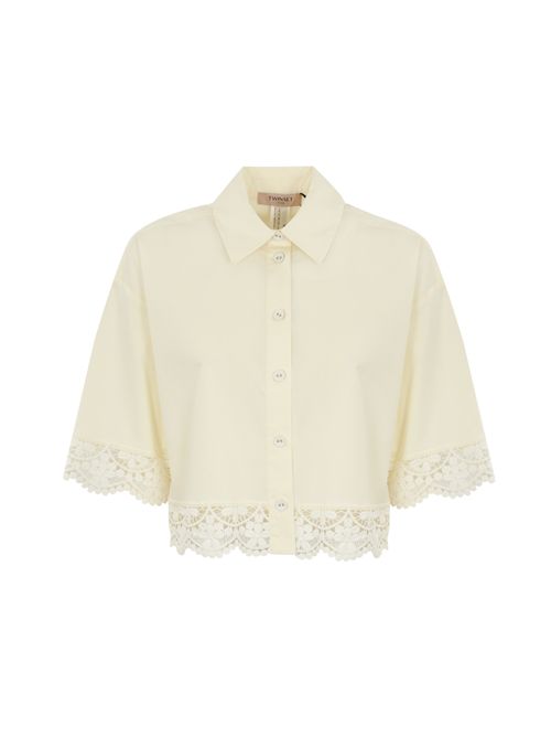 Camicia cropped in popeline con pizzo Neve TWINSET | 251TT209300282