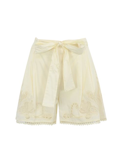Shorts con ricami a jour in cotone Avorio TWINSET | 251TT216600018